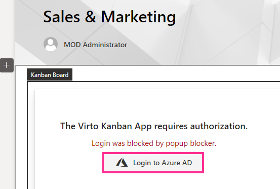 Permissions request prompting Login to Azure AD after installing the Virto Kanban Board App