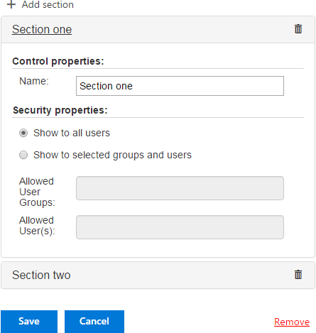 Saved SharePoint form displaying the created accordion sections