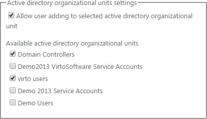 Allow user adding to selected Active Directory organizational units checkbox in web part settings