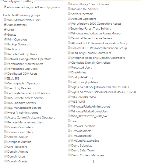 Selecting Active Directory organizational units available for adding created or cloned users