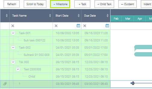 +Milestone button used to add a milestone to the Virto Gantt Chart