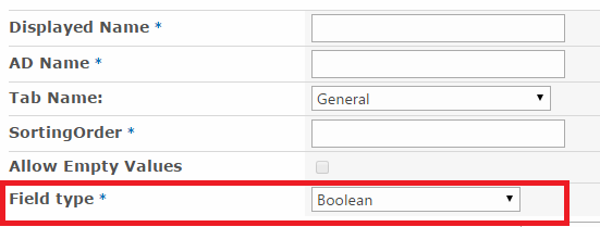 Boolean field type that displays a checkbox instead of a text box for an AD User Service field