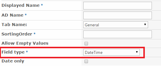 DateTime field type with a Date only checkbox and date picker for an AD Self Service field