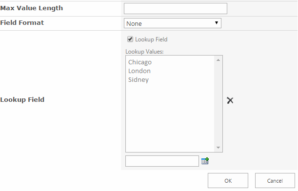 Lookup Field values such as a list of cities for the Location field in AD User Service settings