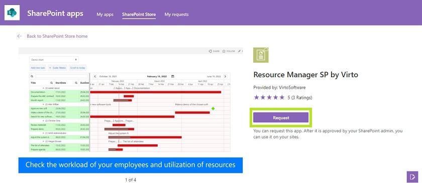 Purchase or Request button shown when adding the Resource Manager app