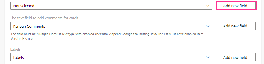 Add new field button next to a field for creating a list column without leaving setup