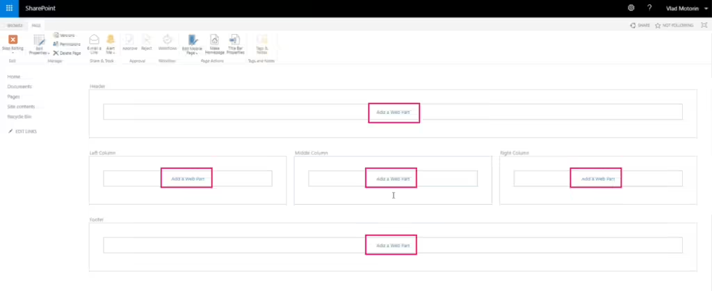 Add a Web Part link shown in an empty zone of the SharePoint Web Part Page