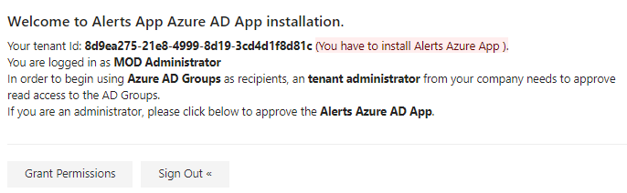 Azure AD groups configured as recipients in the Virto Alerts settings