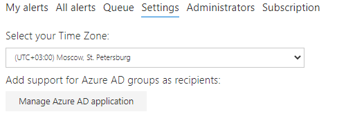 Manage Azure AD application button for adding Azure AD groups as recipients