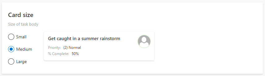 Setting Virto Kanban card size to small, medium or large in card appearance settings