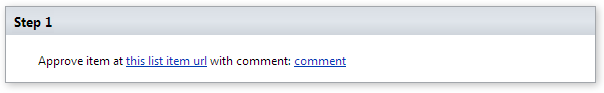 Approve Item extended activity settings for approving a SharePoint list item by URL with a comment