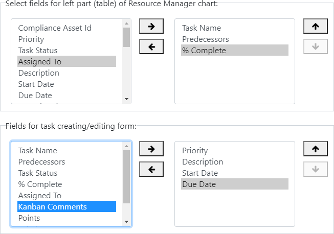 Selecting and reordering fields shown in the chart table, task form and tooltip