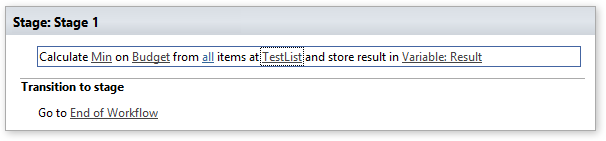 Example configuration of the Calculate aggregate function activity computing a numeric column result