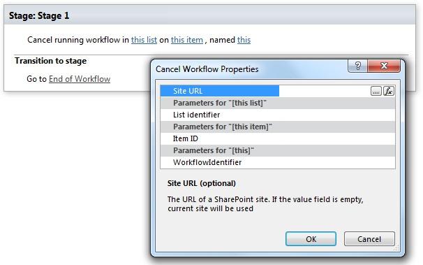 Cancel running Workflow activity that terminates a named workflow on a chosen Virto SharePoint list item