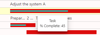 Dragging the percent complete handle on a task bar in Virto Resource Manager
