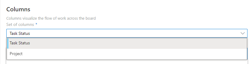 Set of columns drop-down list for generating Virto Kanban Board columns from a choice field