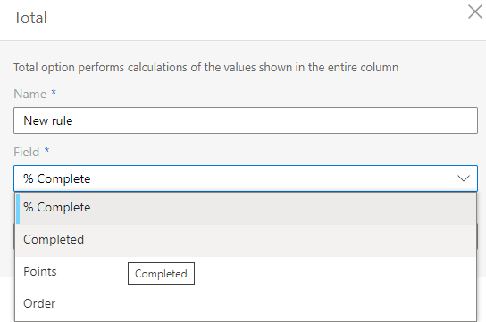 Add total rules for counting and calculating task values in a Virto Kanban Board column