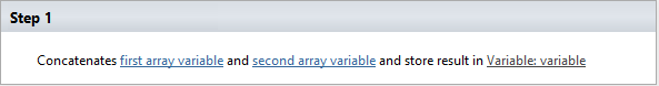 Concat Array activity in the SharePoint Workflow Designer joining two array variables into a result variable