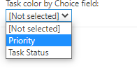 Choosing a list choice field for color-coding tasks by value in the Virto Gantt data source
