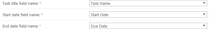 Choosing the list field used as the task title in the Virto Gantt data source settings