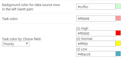 Setting background colors for data source rows and tasks in the Virto Gantt configuration