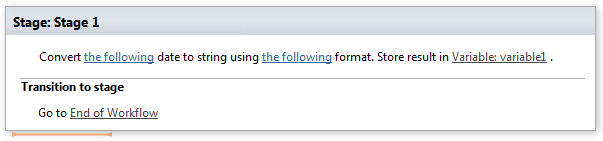 Convert date to a string activity in the Virto string activities workflow