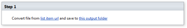 Convert Word document to PDF activity in the SharePoint Workflow Designer with document URL and output folder fields