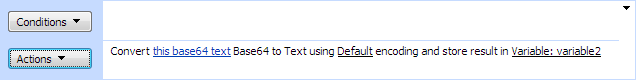 SharePoint Designer workflow sentence converting a Base64 string to text using Default encoding into a variable