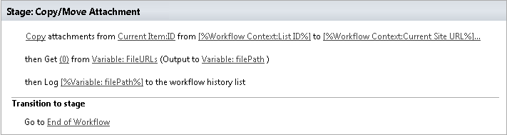 Example of the Copy/Move Attachments activity moving list item attachments to a folder