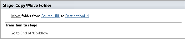 SharePoint Designer phrase for the Copy/Move Folder workflow activity in the Virto Workflow Activities Kit