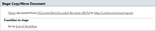 Example of the Copy or Move Document activity moving a document to another folder