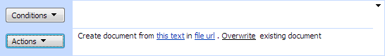 Create document from text activity settings with text content, file URL, and overwrite options