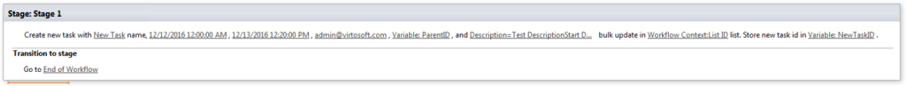 Example of the Create new task activity creating a SharePoint task in a workflow