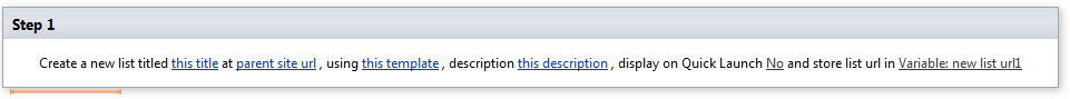 Create SharePoint list activity settings for creating a new list or document library from a template