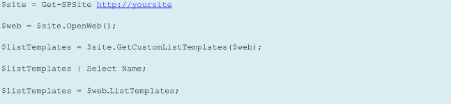 PowerShell command listing all available SharePoint list template names