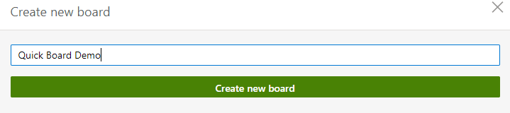 Specifying the name for a new quick board in the Virto Kanban Board App