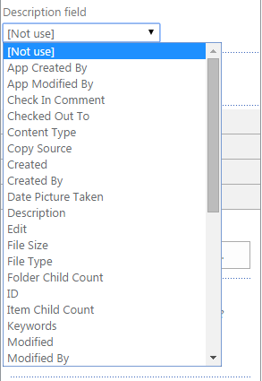 Description Field setting used to display picture descriptions in the slideshow