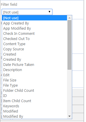 Filter field setting used to display slideshow pictures by a chosen parameter