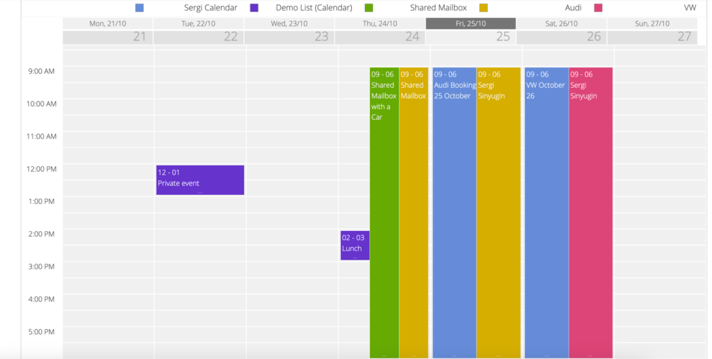 Virto Calendar multiday view grid at the default 800 px calendar height