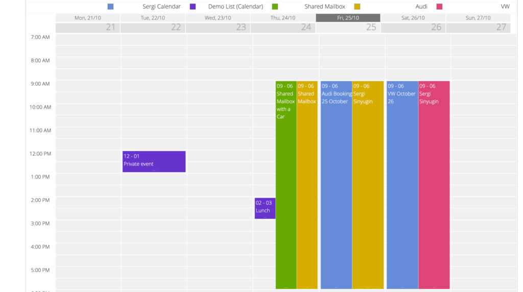 Virto Calendar multiday view grid expanded to a 1200 px calendar height showing more events