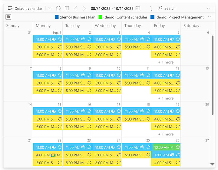 First Virto Calendar displayed in month view after configuration