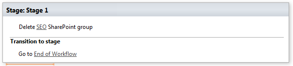 Example of the Delete SharePoint group activity configured with the group name and site URL