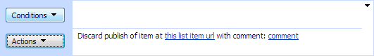 Discard Publish Item extended activity settings with list item URL and comment fields