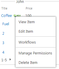Related item details view opened after clicking the item name