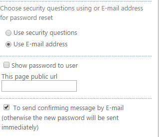 Email request option selected so the reset password is sent by email with a confirming message checkbox