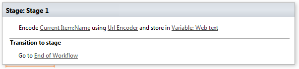 Example workflow encoding text with the URL or HTML encoder using the Encode web text activity