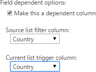 Field dependent options with List filter column and Current list trigger column settings for the lookup