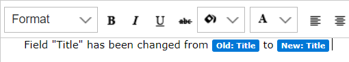 Alert email body showing the tracked Title field value alongside added text in Virto SharePoint Alerts