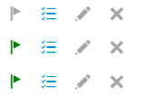Row of alert action icons: flag status, queue settings, edit, and delete