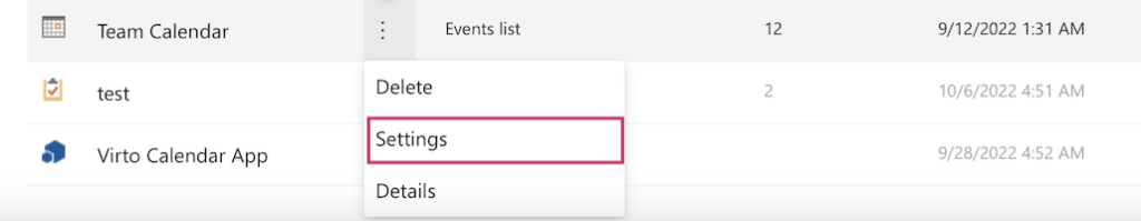 Opening the Permissions for this list settings menu in SharePoint
